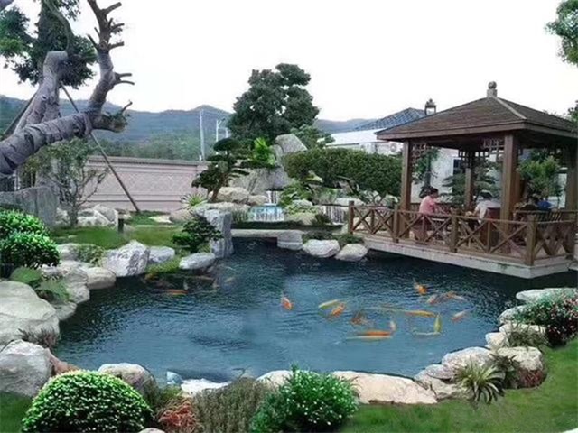 柳江庭院鱼池假山设计